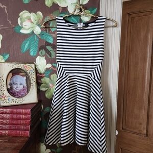H&M Divided Black White Striped Skater Dress S Sleeveless Fit Flare Stretch Mini